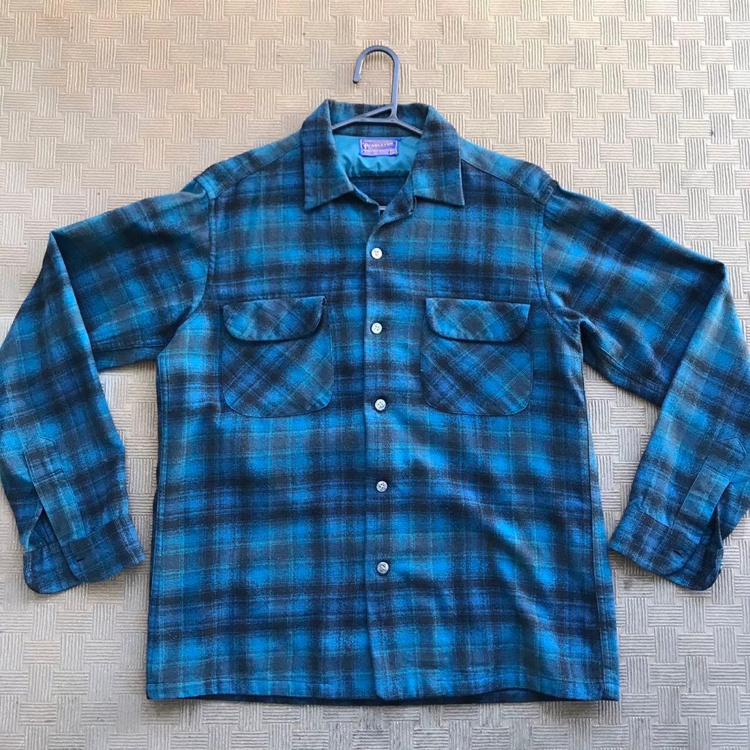 ②PENDLETON ボードシャツ　50s ブルー　オンブレ　Mサイズ FJ