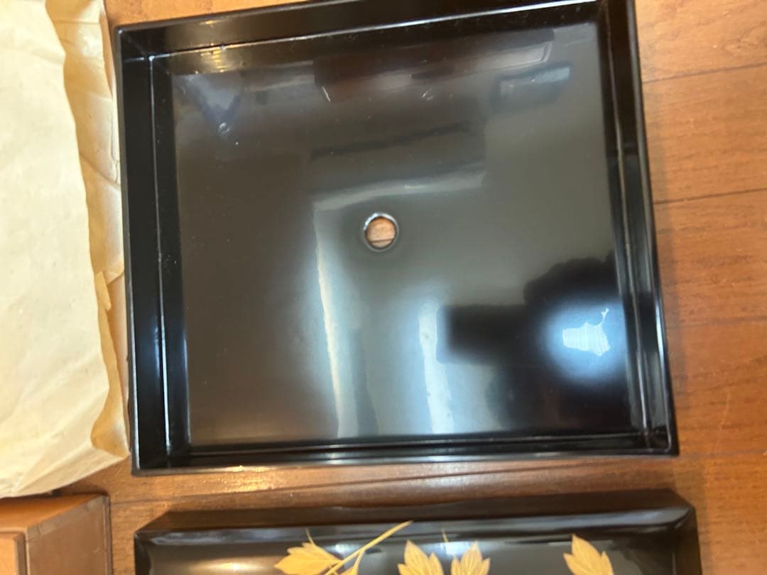 輪島塗 暁雲 本堅地布着 黒真塗 牡丹鈿入金蒔絵 文箱 未使用 保管品