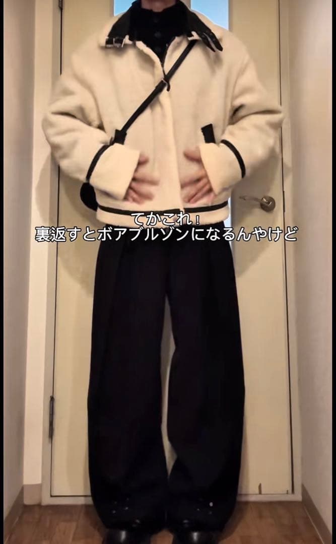 【CLEL】 4way リバーシブルフェイクムートンジャケット ネロピザ