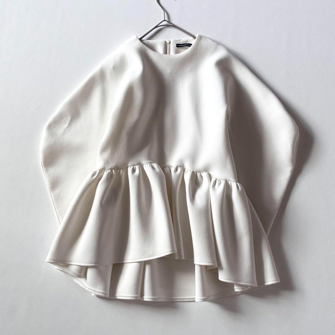 ツルバイマリコオイカワ　ペプラムブラウス　ホワイト　もちもち生地　ウォッシャブル