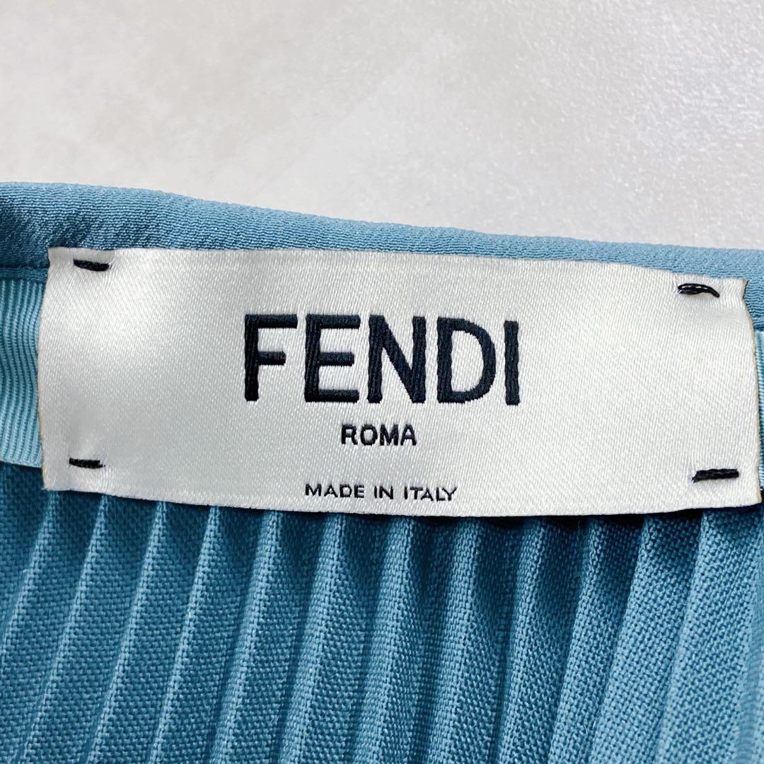 極美品 現行タグ FENDI モヘア プリーツスカート ロング ターコイズブルー