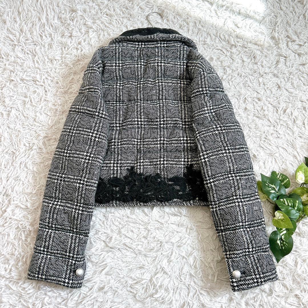 美品⁂エルマンノフィレンツェ⁂ショートコート　グレンチェック　レース　ロゴボタン