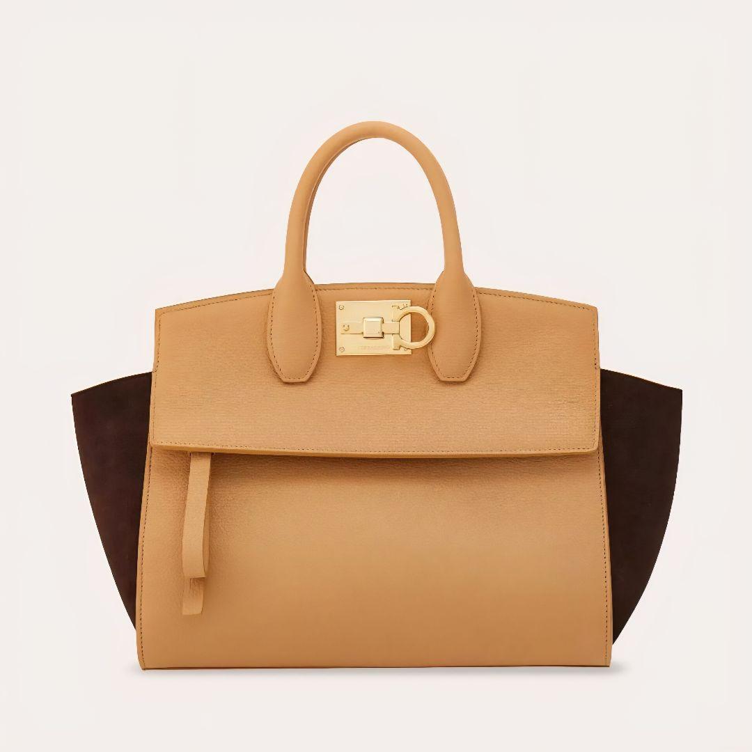 極美品【フェラガモ】スタジオ　ソフト　カラーブロック　2way ハンドバッグ