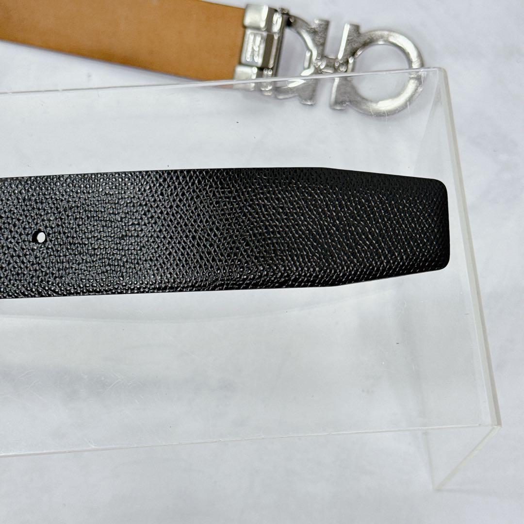 エイジング良好 Ferragamo ダブルガンチーニ ベルト シボ革ガンメタ