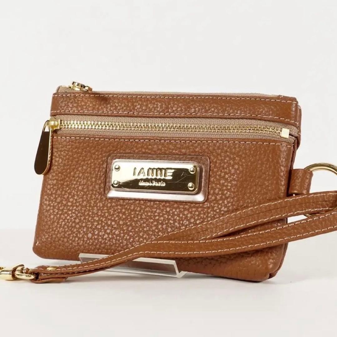 【極美品✨】イアンヌ　シャルル　ポーチ　ゴールドプレート　シボ　レザー　ブラウン