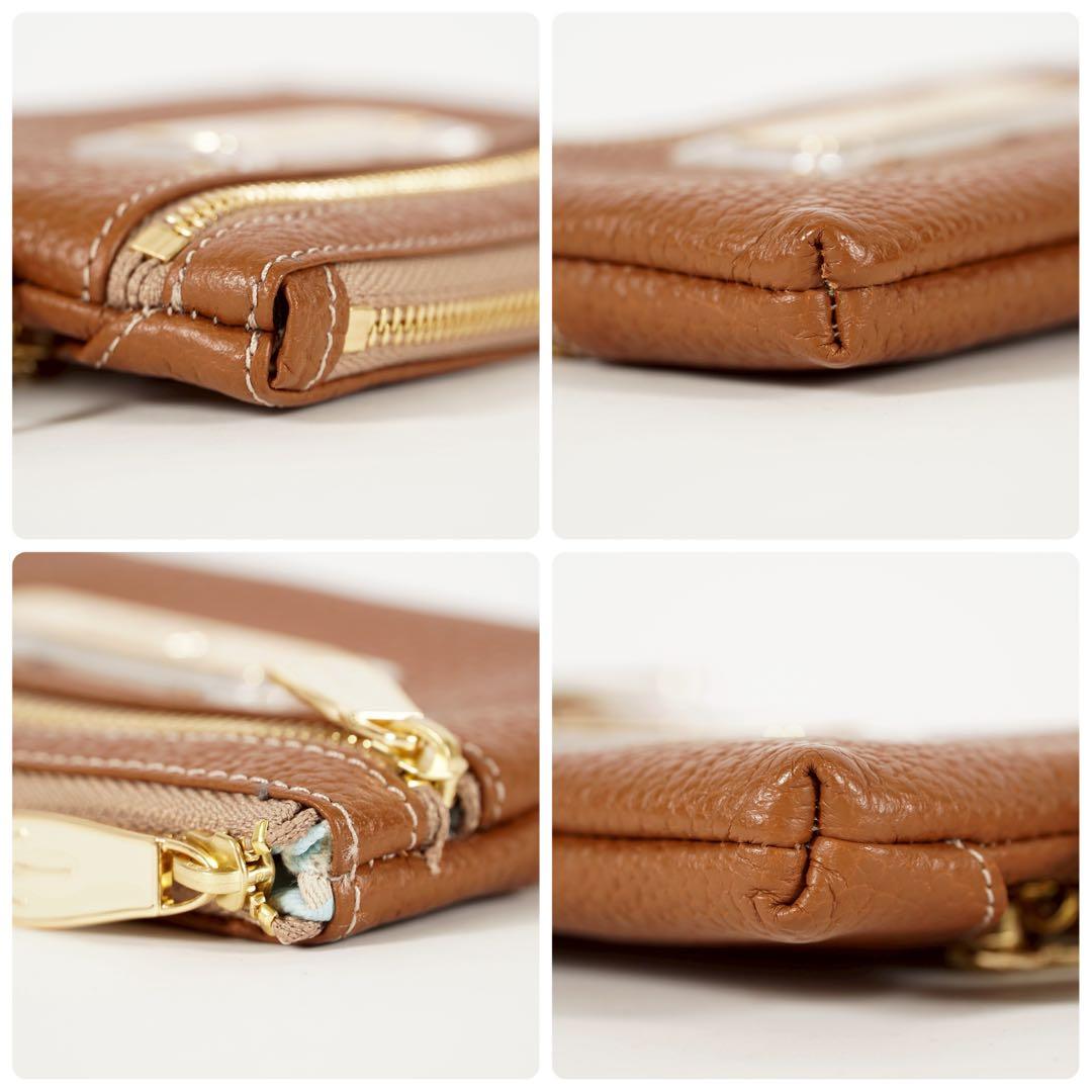 【極美品✨】イアンヌ　シャルル　ポーチ　ゴールドプレート　シボ　レザー　ブラウン