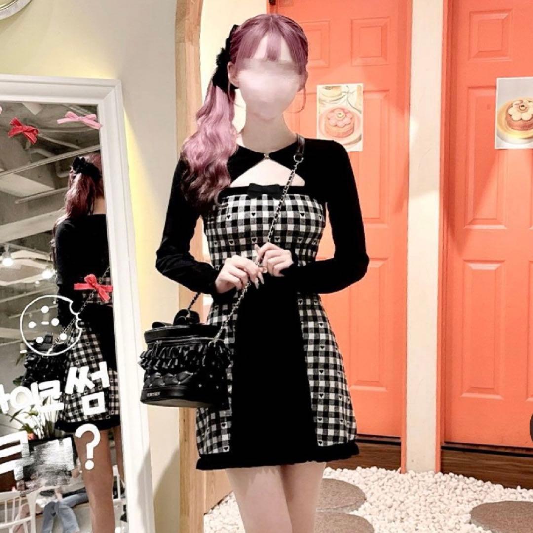 バックリボン×ギンガムハートアンサンブルワンピース