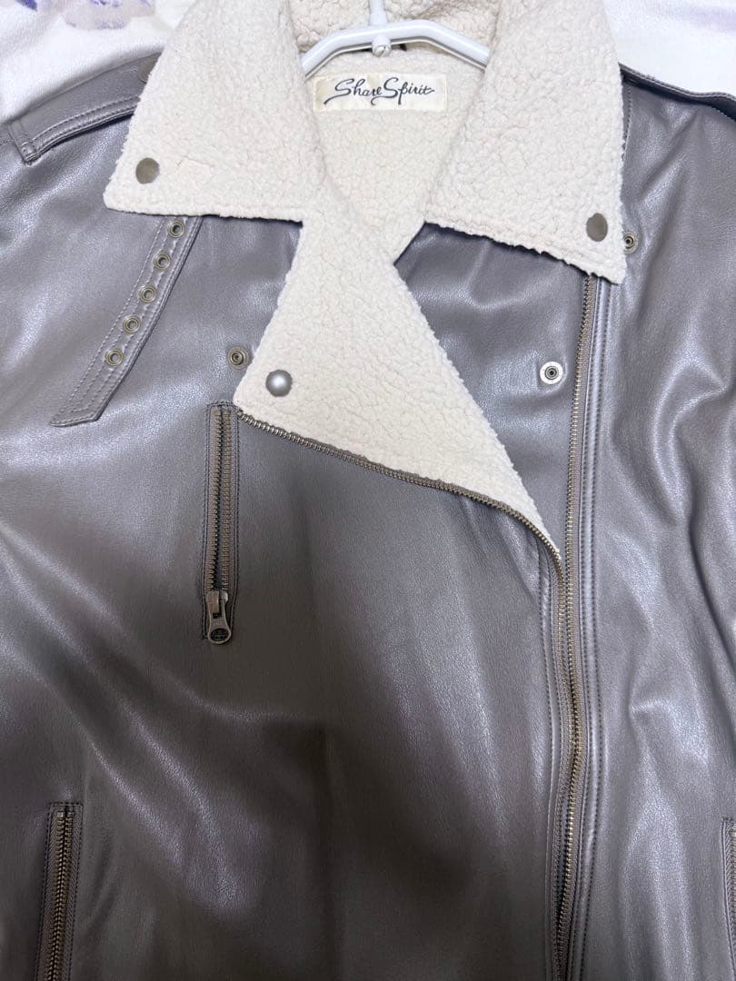 ブランドSHARESPIRIT グレー レザー シングルライダースジャケット