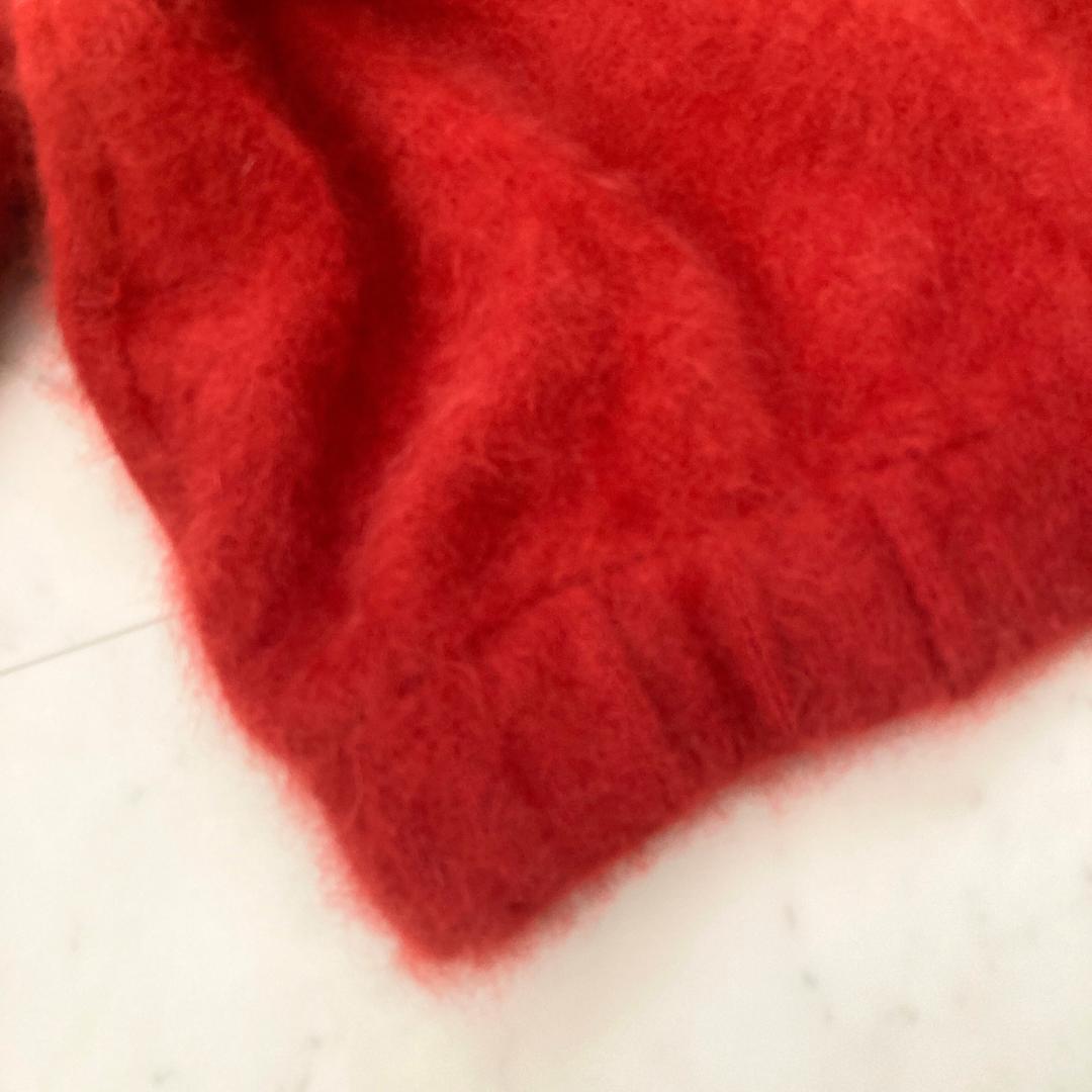 スピックアンドスパン　ラクーンファーVネックニット　トマトレッド