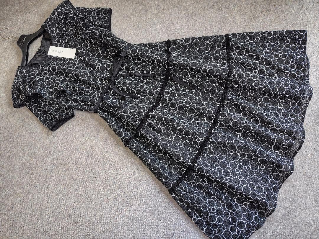 大きいサイズTO BE CHIC上質レースティアードワンピース44黒99000円