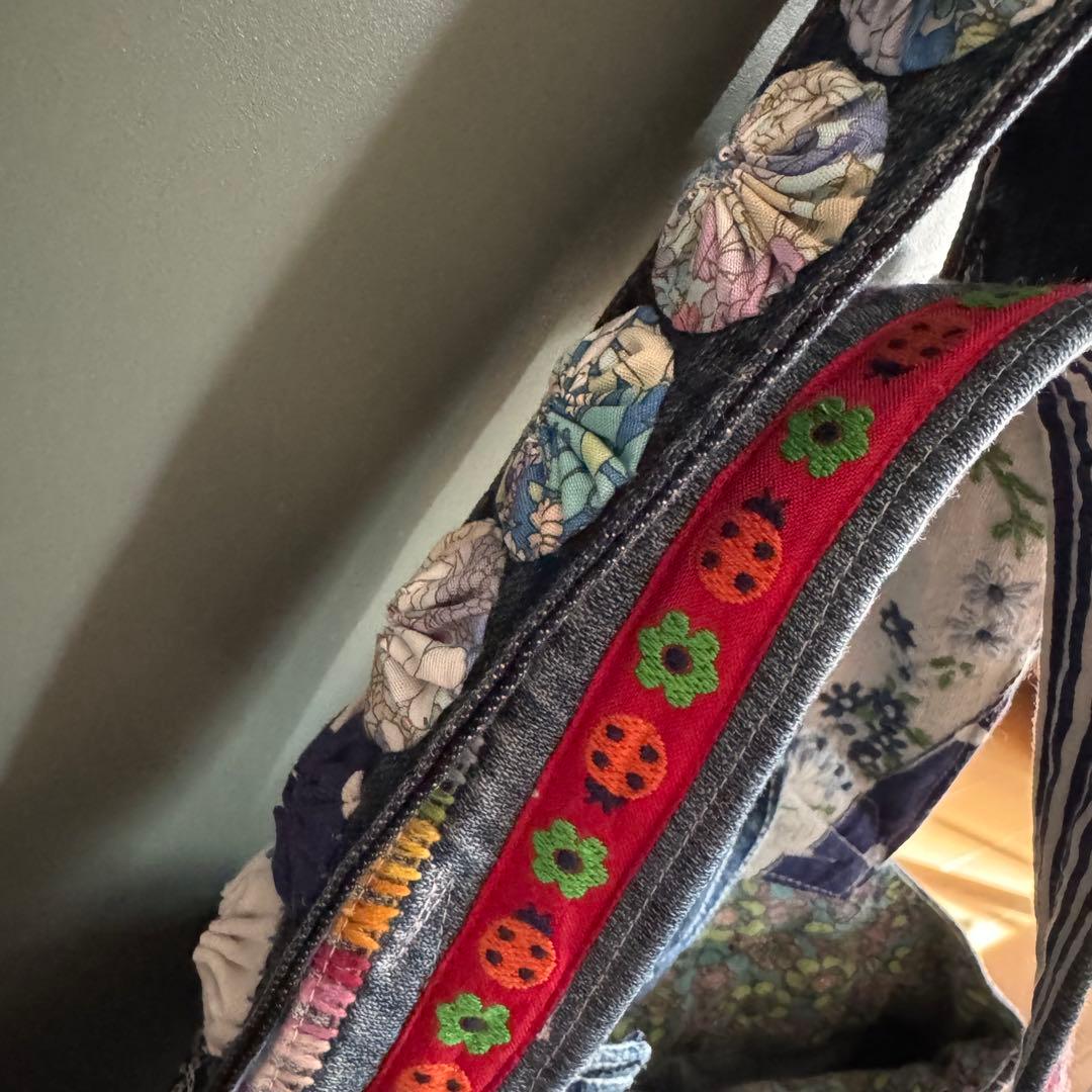 ハンドメイド デニムリメイク バッグ レトロアニマル ヨーヨーキルト 楕円 19