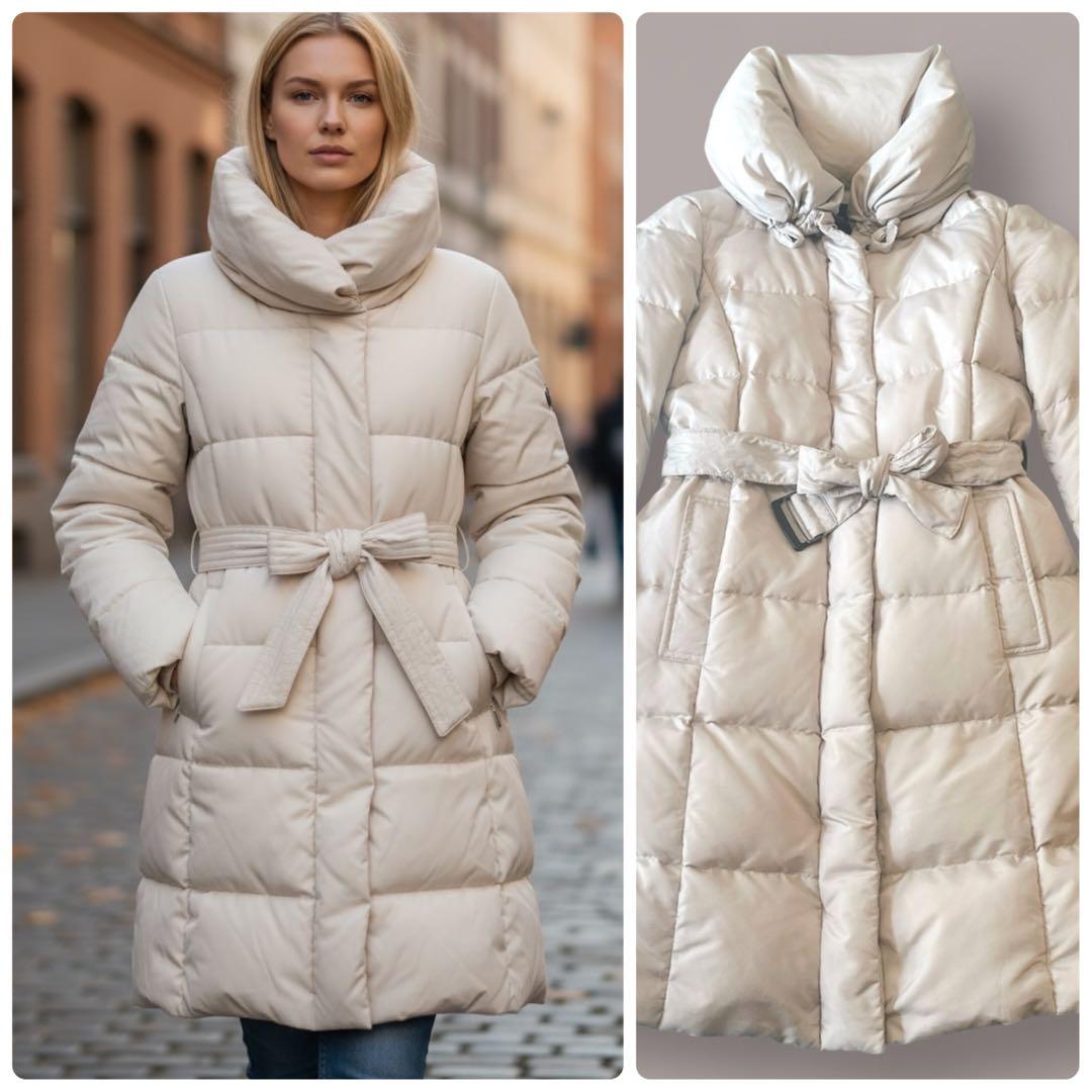 極美品 MAX MARA ベルテッド ロング ダウンコート アイボリー40