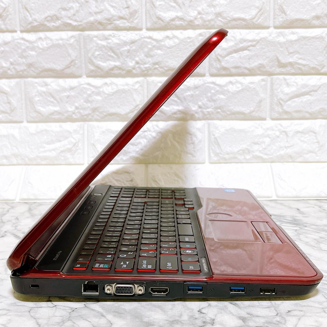 Windows11✨爆速SSDノートパソコン赤✨カメラ・Office付き✨富士通