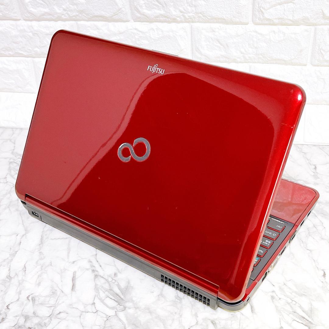 Windows11✨爆速SSDノートパソコン赤✨カメラ・Office付き✨富士通