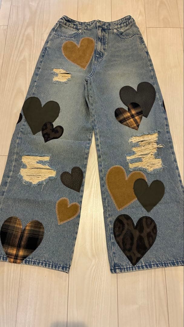 Darich ダーリッチ　ランダムハートパッチワークデニムパンツ　Sサイズ