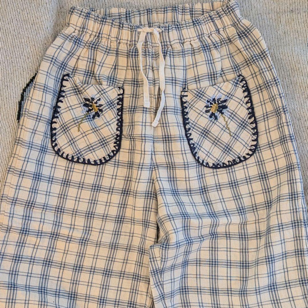 liilu┊︎6y┊︎チェック柄刺繍ポケット付きパンツ