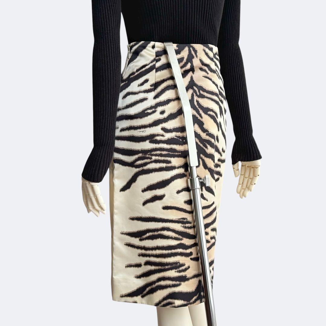 CELINE セリーヌ タイガープリント シルク混ミディスカート フランス製