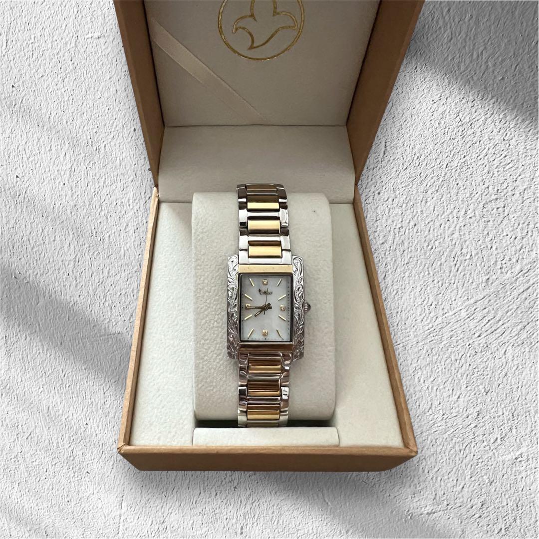 ハワイアンジュエリーMaxi 腕時計 SV/GD スクエアウォッチ 電池交換済み