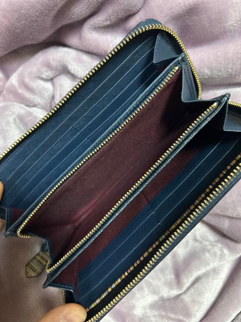 Paul Smith 長財布 ラウンドファスナージップストローグレインネイビー