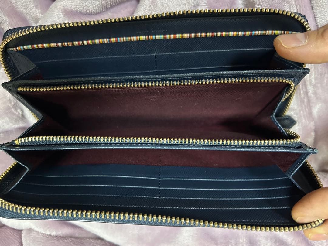 Paul Smith 長財布 ラウンドファスナージップストローグレインネイビー