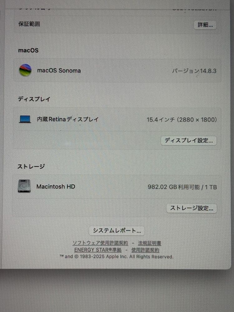 MacBook Pro15㌅ 2019 i9 32GB 1TB充放電113回美品