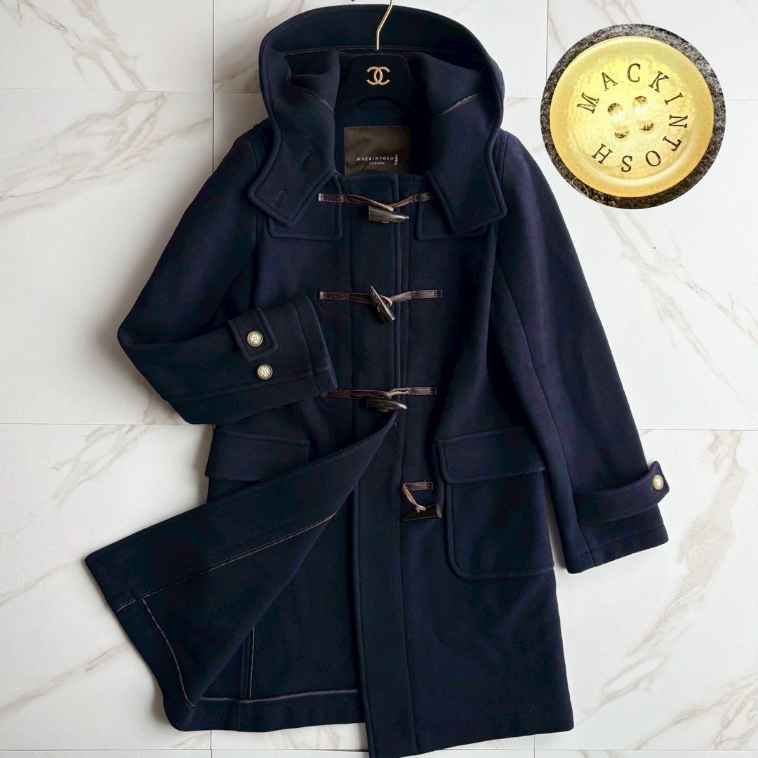 美品◆マッキントッシュロンドン ダッフルコート ロング 紺 トグル 36