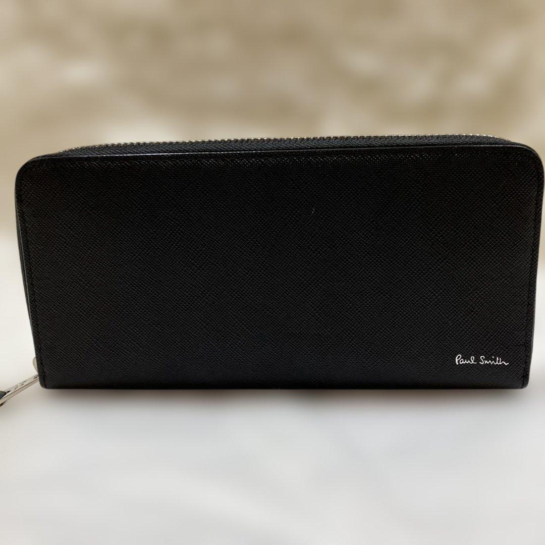 未使用級現行モデル 長財布 ブライトストライププラー 黒 ラウンドジップ