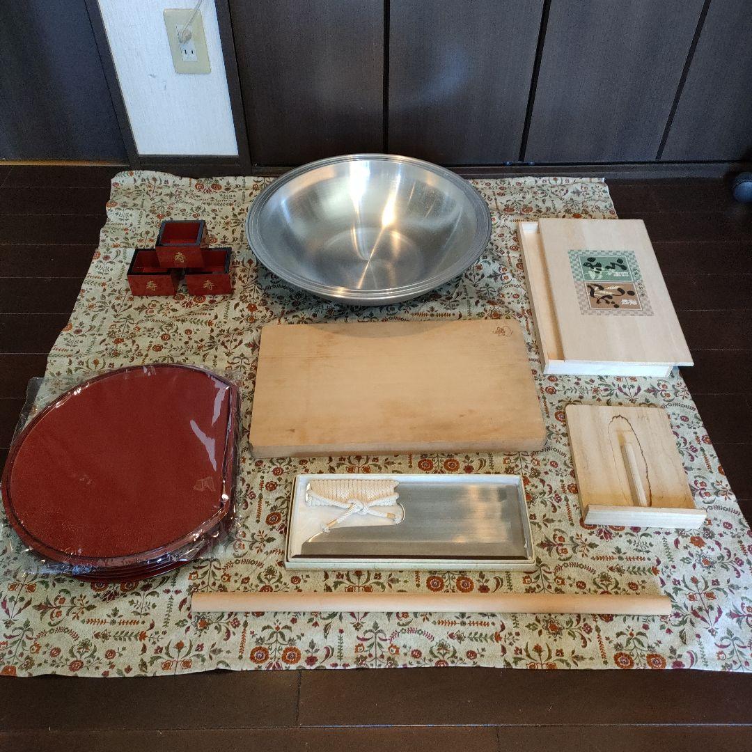 ☆そば打ち うどん打ちセット 築地包丁 こね鉢 まな板 麺棒 両面善…etc