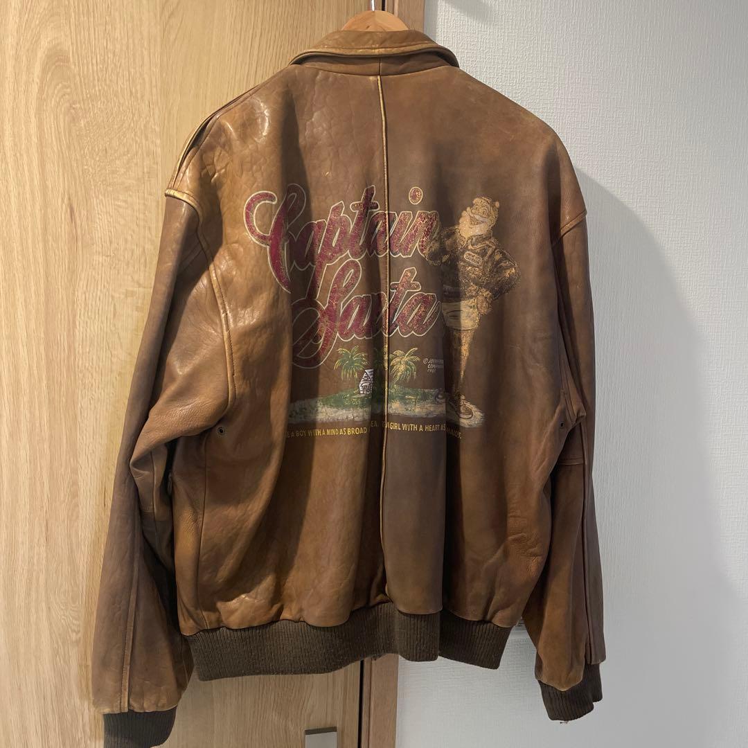 Captain santa バックプリントラムレザージャケット ブラウン