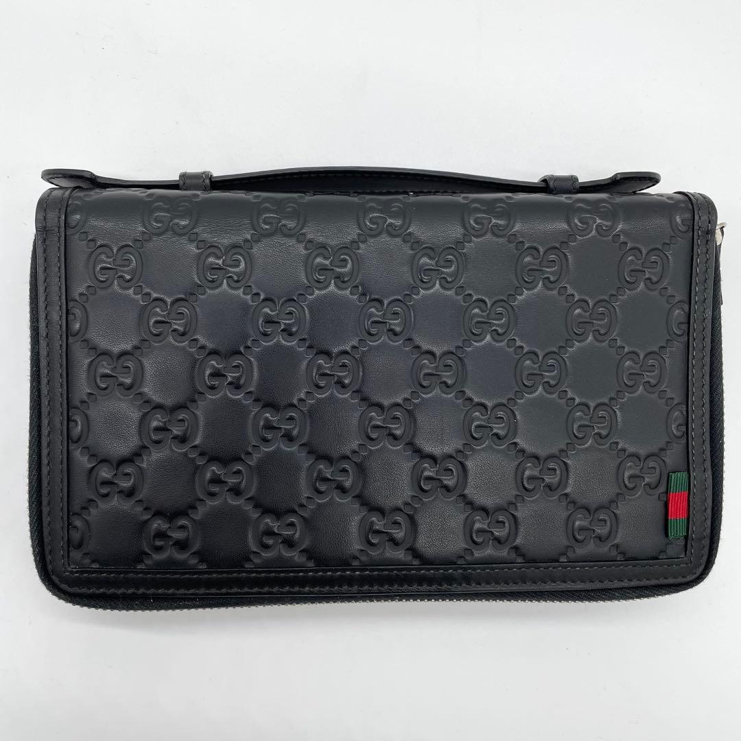 【極美品】グッチ　オーガナイザー　シェリーライン　シマ　GG レザー　ブラック