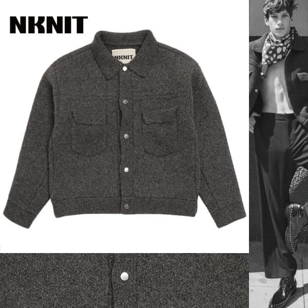 美品 NKNIT 厚手 ニットブルゾン ウールジャケット 2 グレー