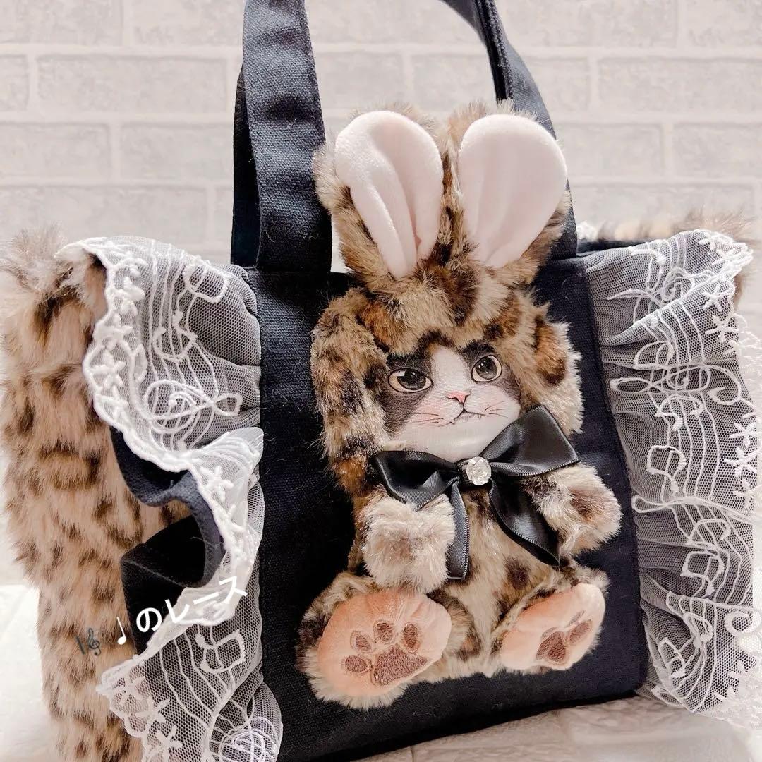 コヤンイサムチョン トートバッグ ヒョウ柄 ファー 猫 帆布 ブラック ジョーズ