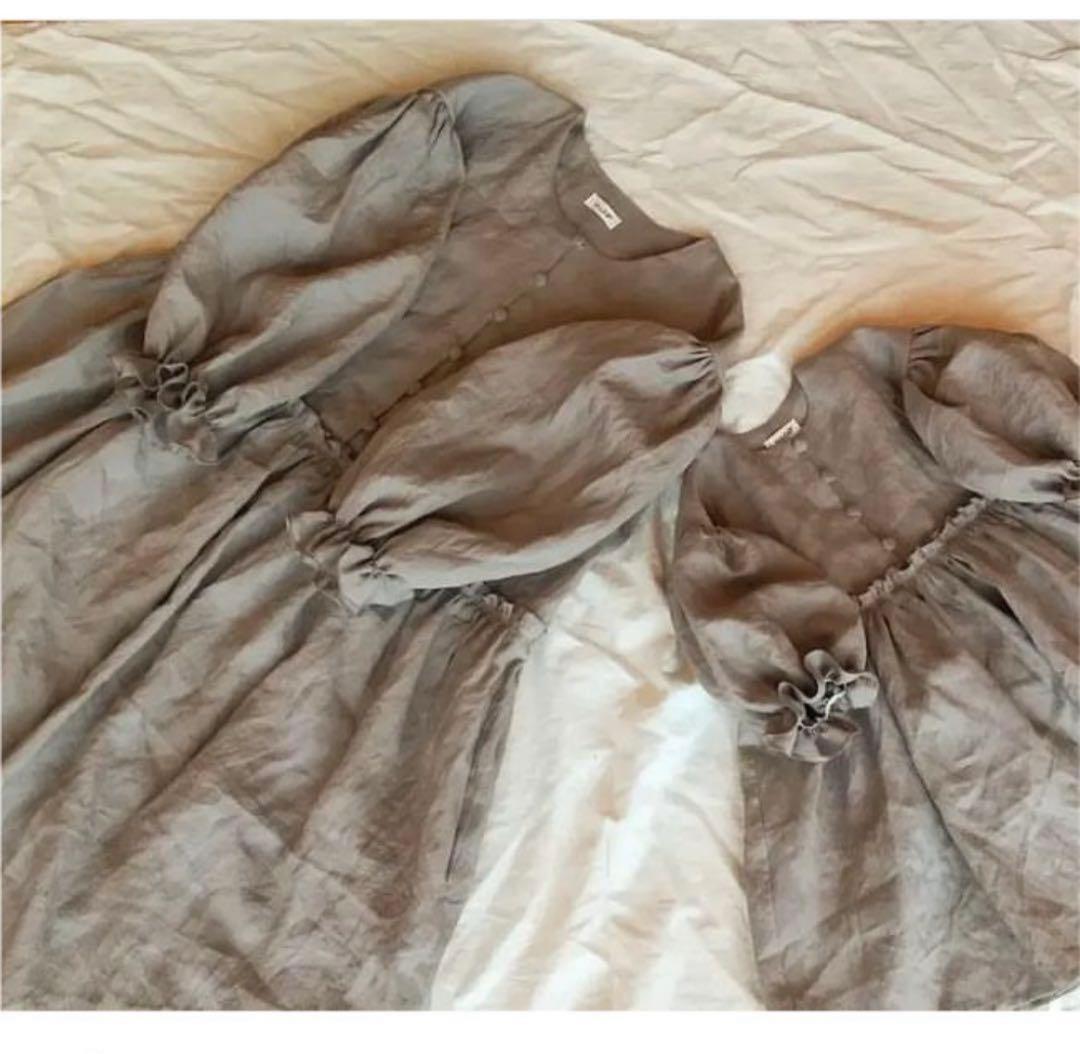 親子お揃いワンピース 90cm と free 2枚セット