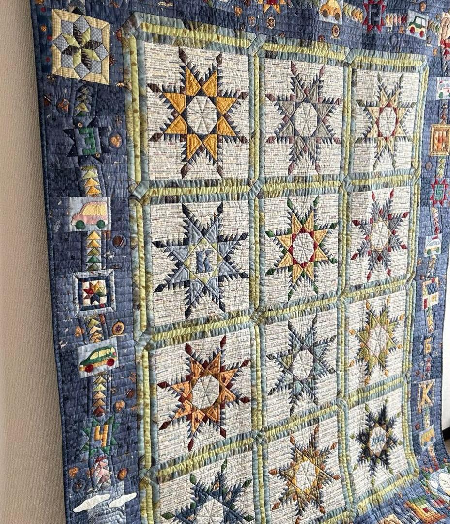 ハンドメイド パッチワーク フェザースター タペストリー兼ベットカバー
