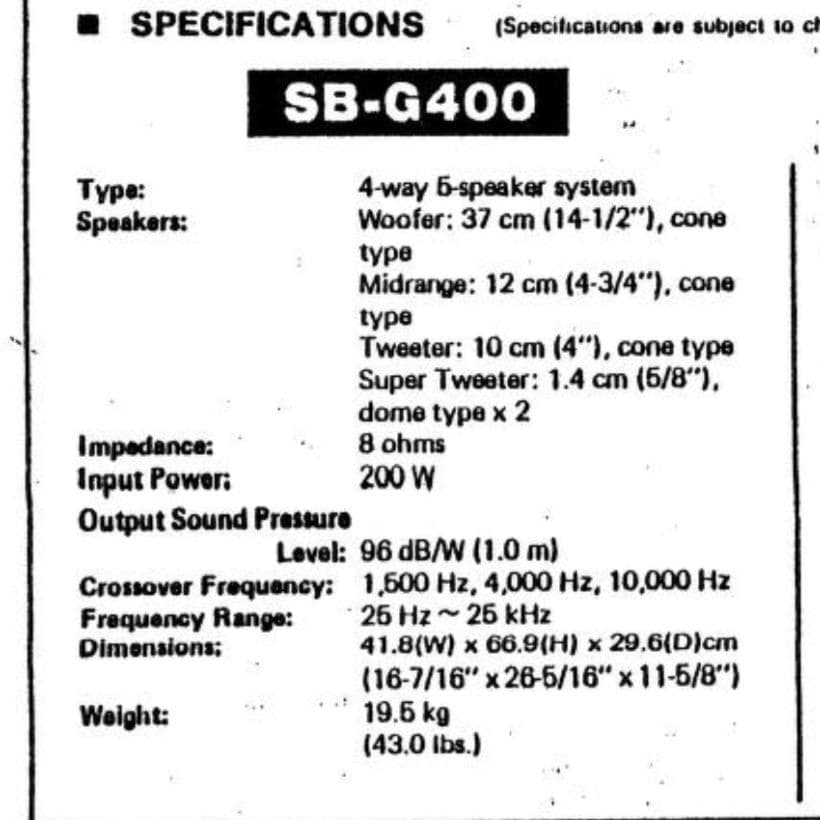 スピーカー・ウーファー Technics SB-G400