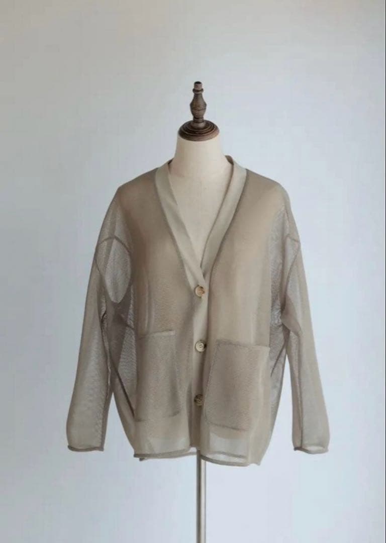 pois ポワ ダブルメッシュカーディガン