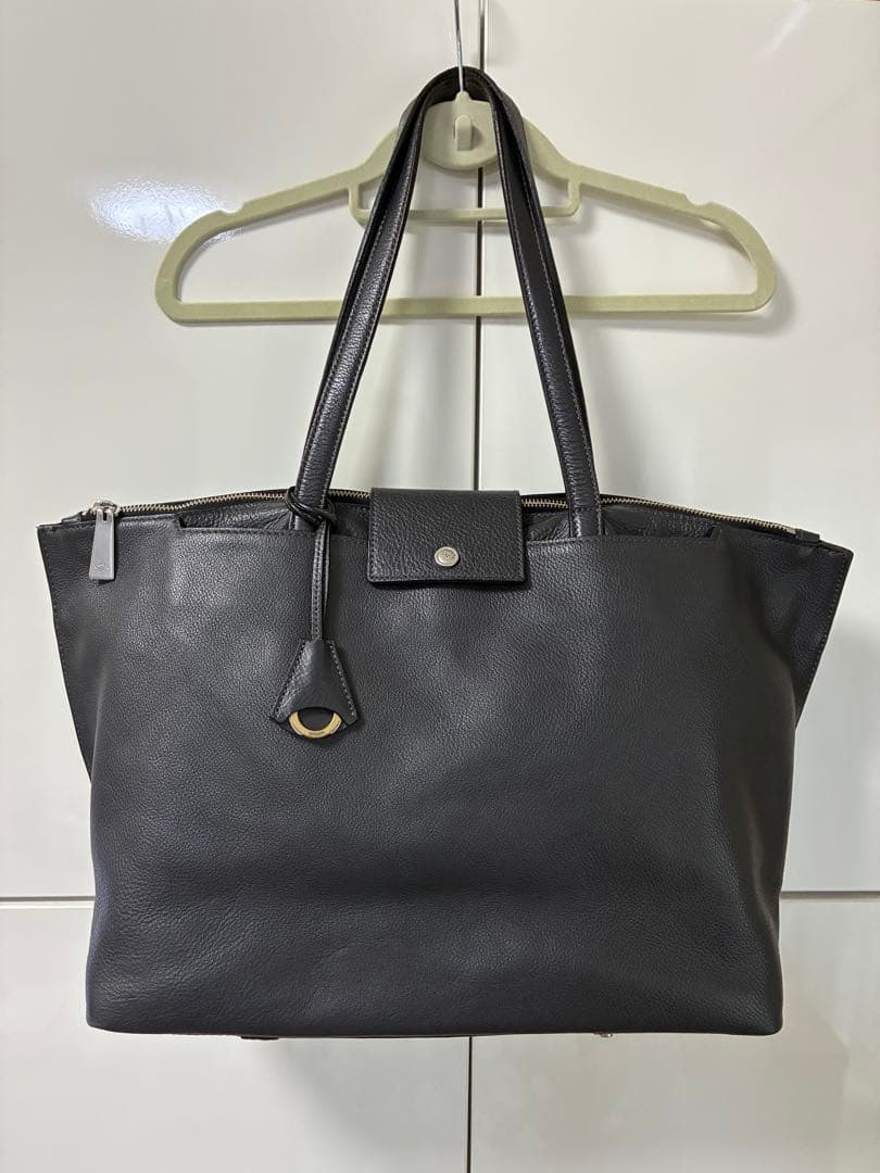 【美品】アニアリ aniaryレザートートバッグ チャコールグレー