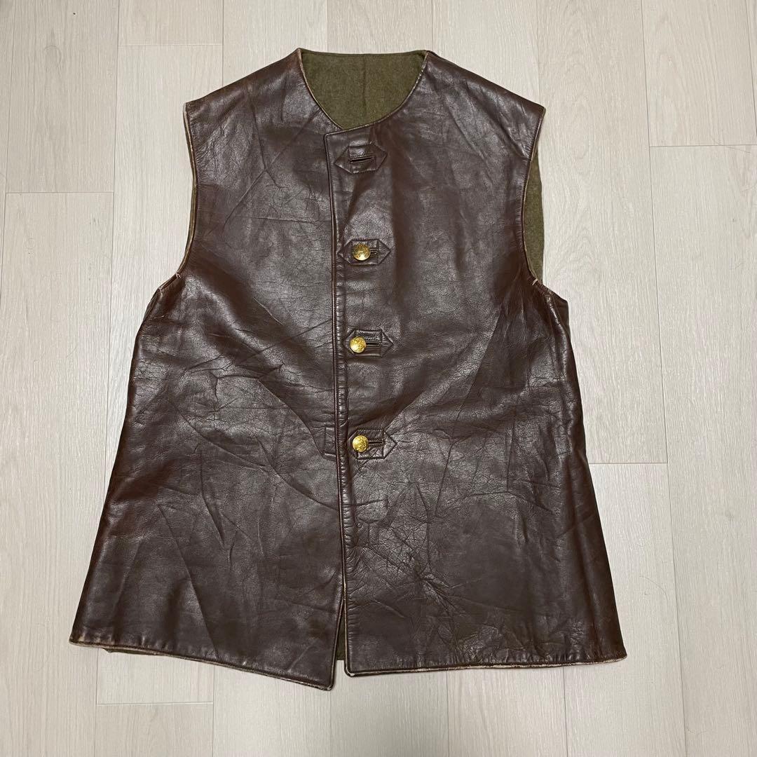 ベルギー軍 レザー ジャーキンベスト ブラウン