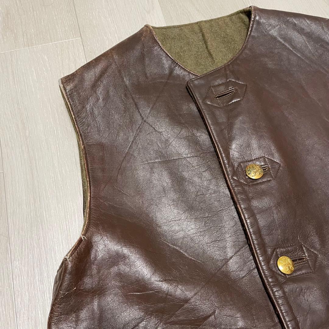 ベルギー軍 レザー ジャーキンベスト ブラウン