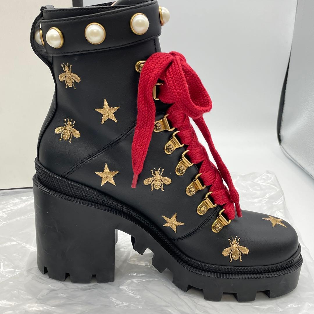 【M52】美品　GUCCI グッチ　コンバットブーツ　ハチ　スター　レザー