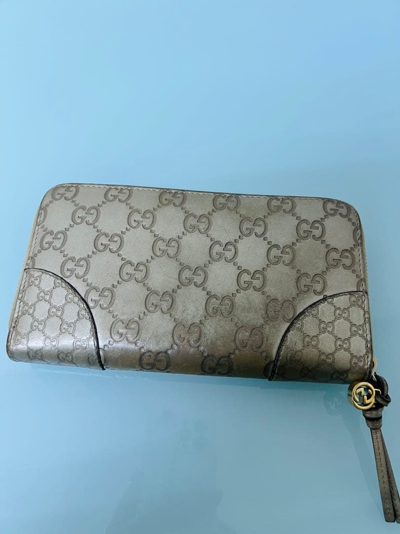 極美品★グッチ GUCCI 希少★シルバー GG シマ レザー長財布