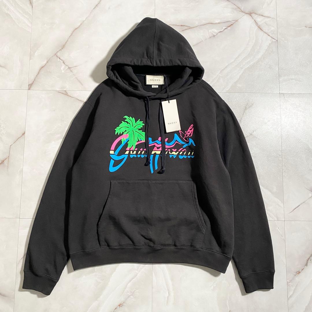 A18570 Gucci 20SS ハワイロゴプリントフーディ 黒 M