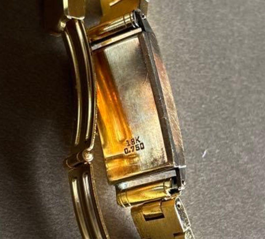 デルバナ18金　ベルト美品スイス製アンティーク腕時計　18K