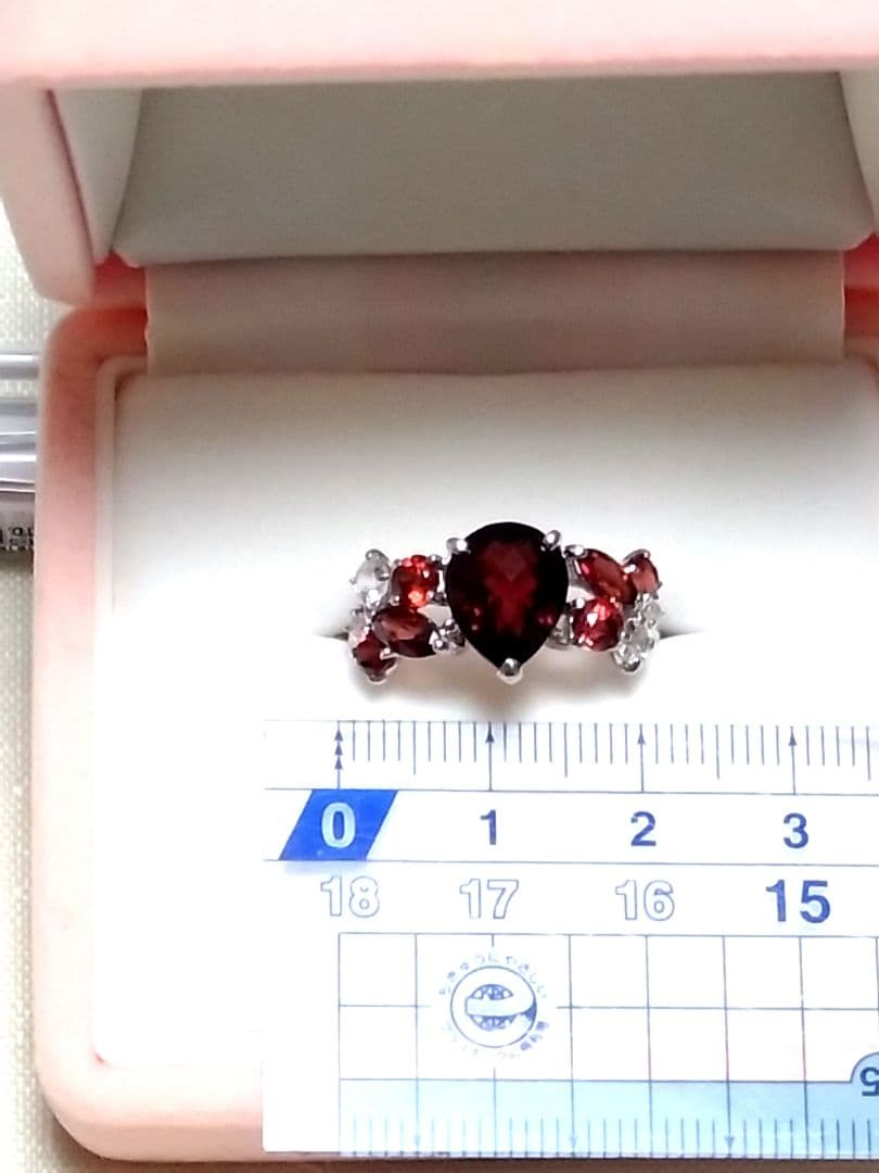 K14WG　ガーネット　ダイヤモンド　リング