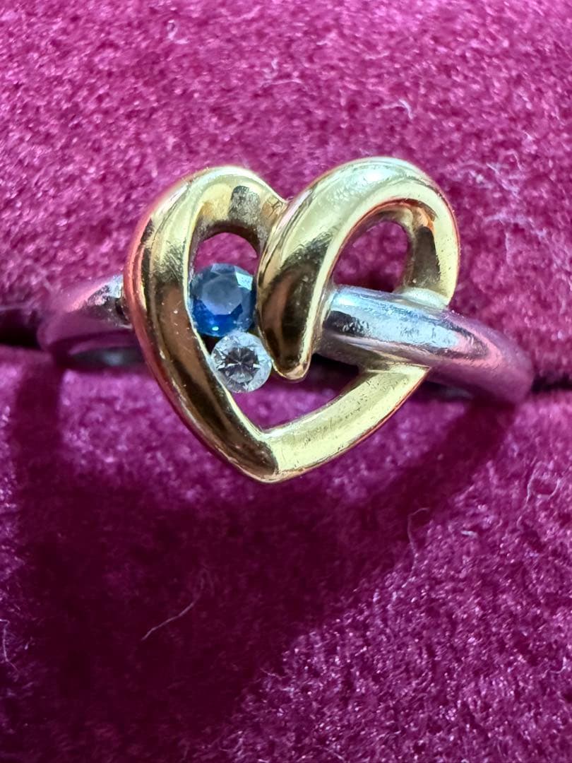 ★K18 /PTダイヤ・サファイアオープンハートリング★