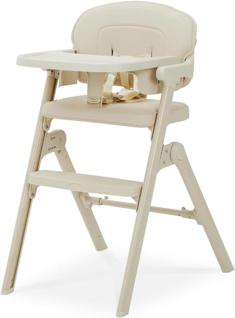 ベビーハイチェア　子供から大人まで使える　折りたたみ トレイ· ベージュ