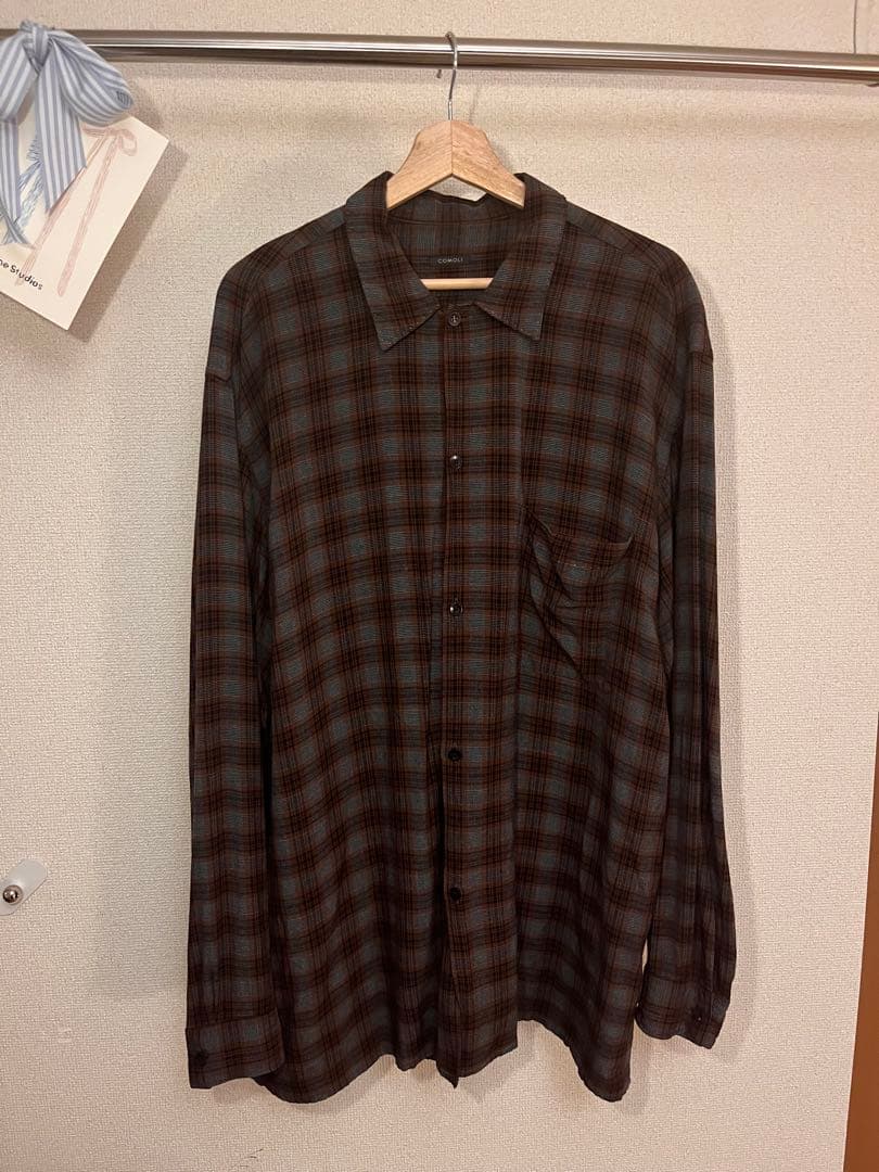 19ss comoli レーヨンオープンカラーチェックシャツ