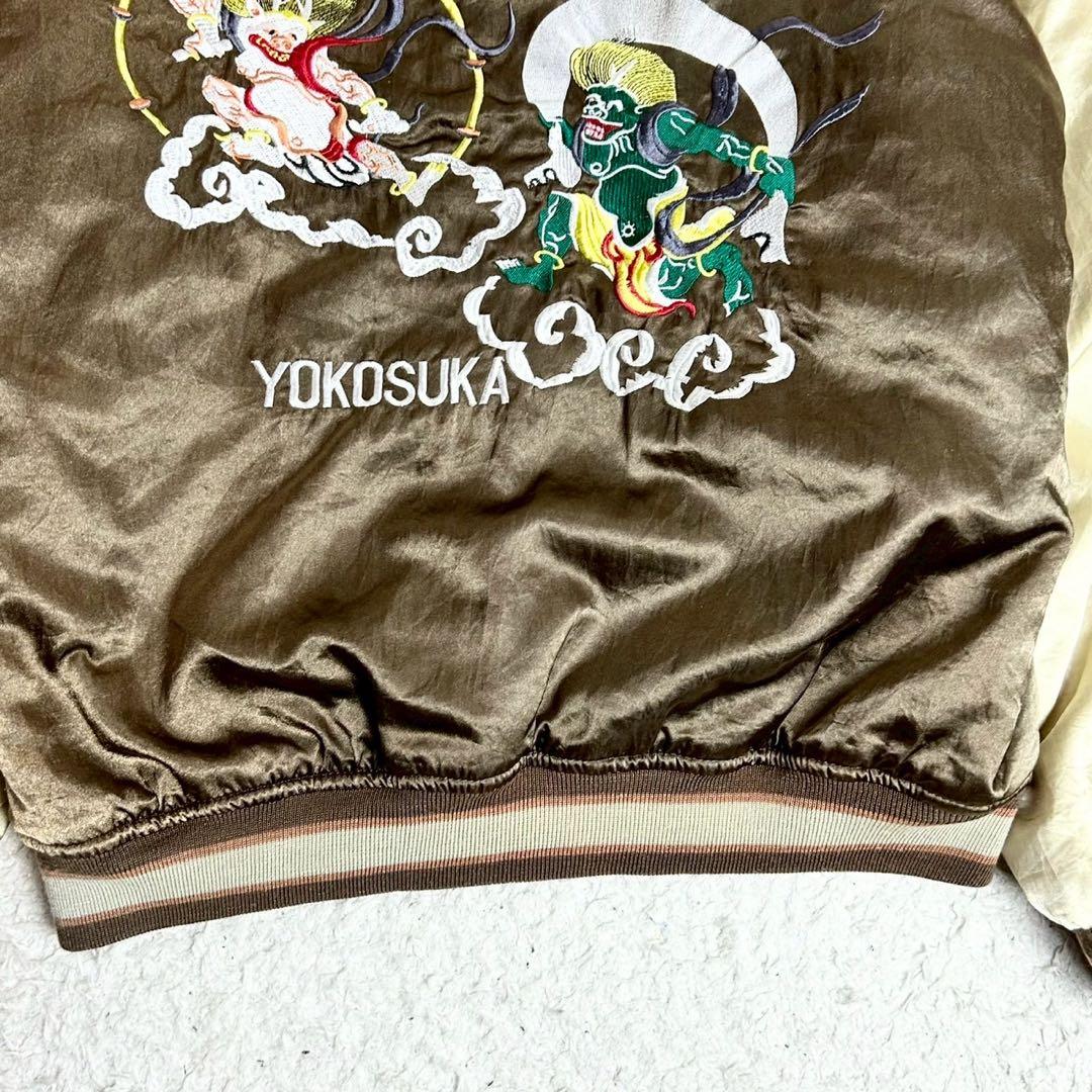 MS:NICK SIXX 風神雷神 スカジャン 刺繍 ブラウン中綿 サテン生地L