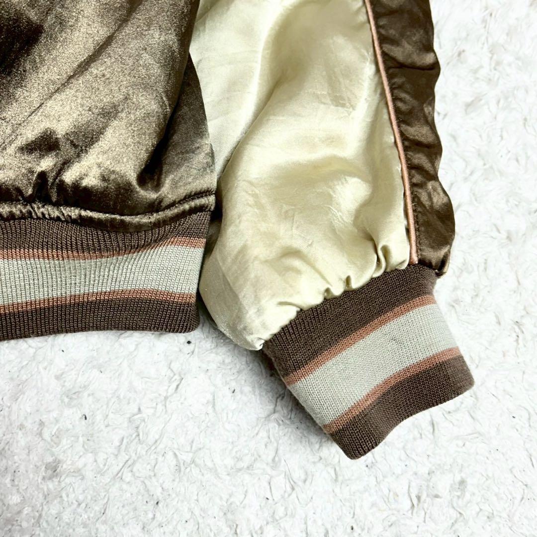 MS:NICK SIXX 風神雷神 スカジャン 刺繍 ブラウン中綿 サテン生地L