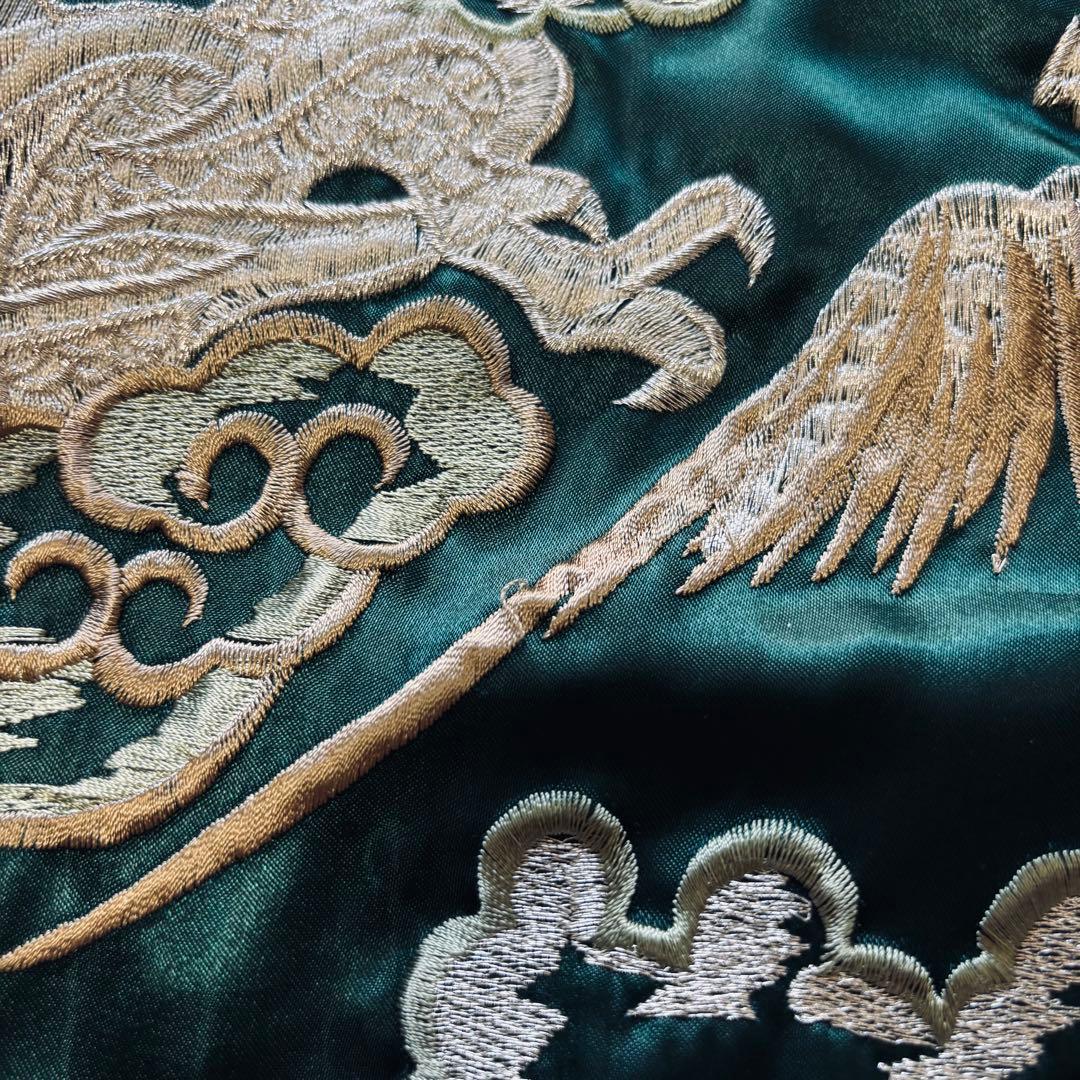 Hoshihime スカジャン 緑×黒 松井玲奈 S 龍 富士山 刺繍 サテン